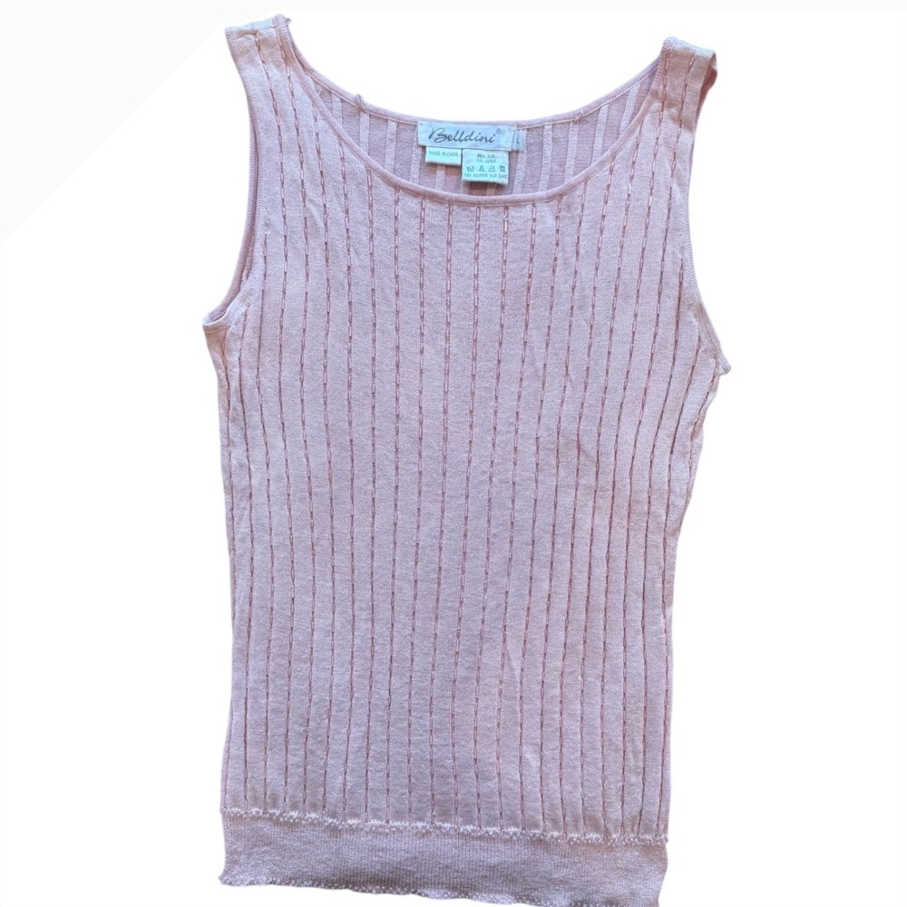 Belldini Pink Silk Blend Beaded‎ Shimmer Knit Tank Top Womens Large Scoop Neck